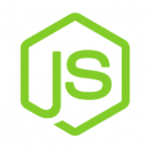 Green Node.js logo on black background with an octagonal shape and "JS" in bold white letters, conveying a tech-related theme.