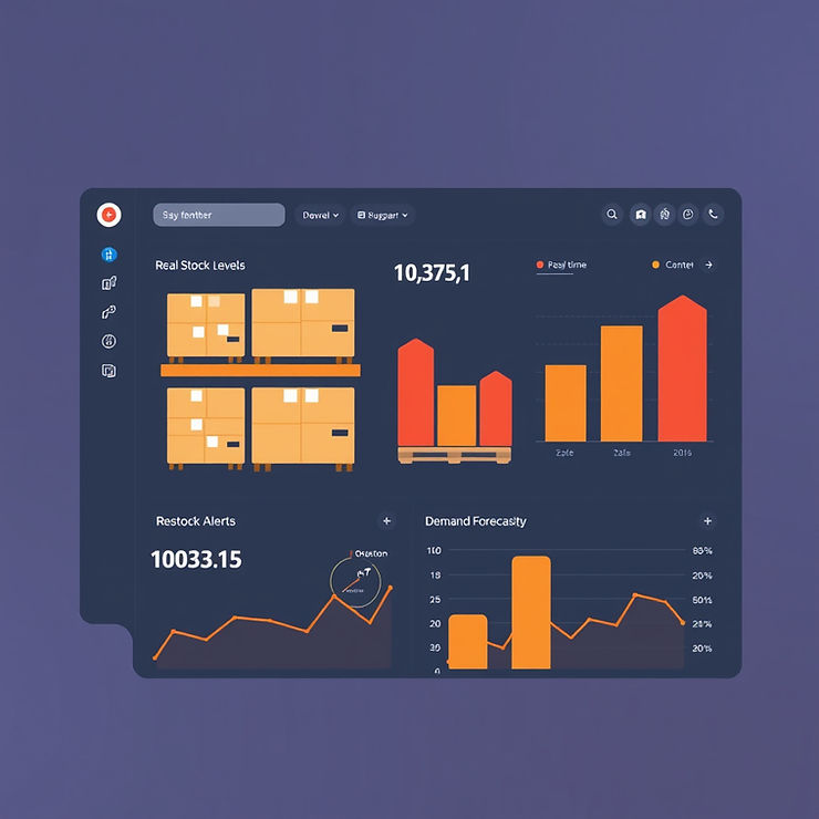 Inventory management dashboard showing real-time stock levels, restock alerts, and demand forecasting.