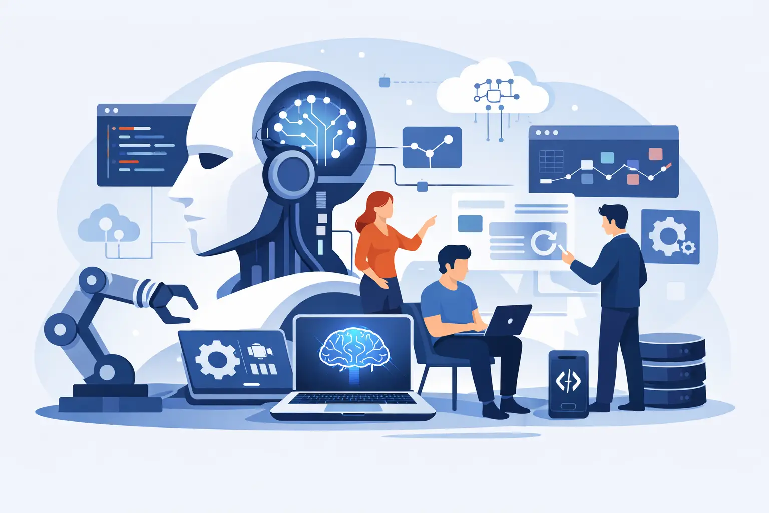 An AI-first software development company connecting AI models to business systems, workflows, and integrations.