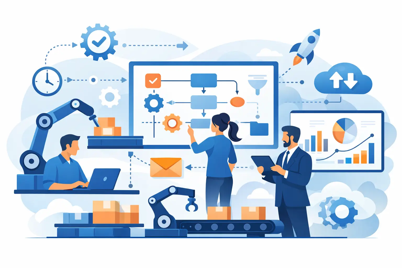 Ten business process automation examples across sales, finance, support, onboarding, and operations.